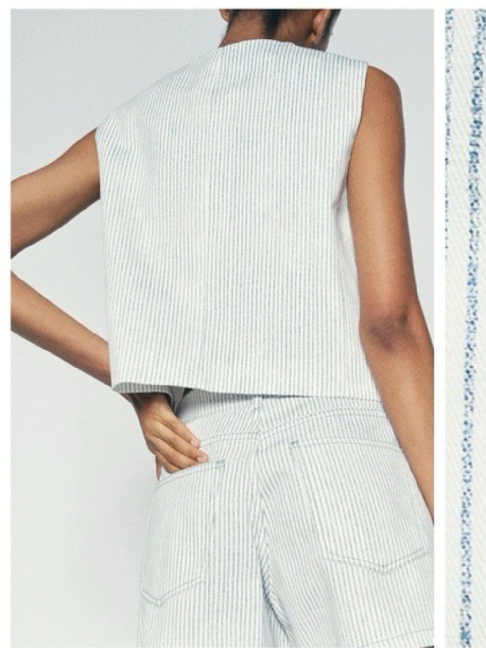 Zara White Vest with Thin Blue Stripes and Tortoiseshell Buttons - Picture 4 of 7